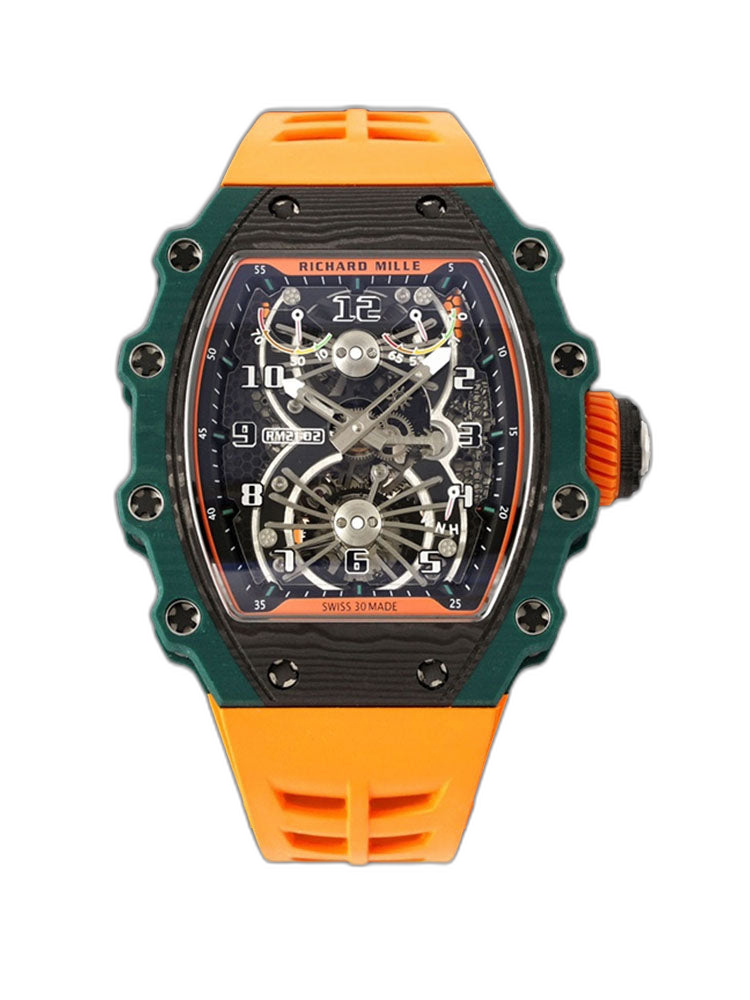 Richard Mille RM 21-02 Tourbillon Aerodyne Super Clone – Green Quartz TPT Carbon Skeleton Dial Replica