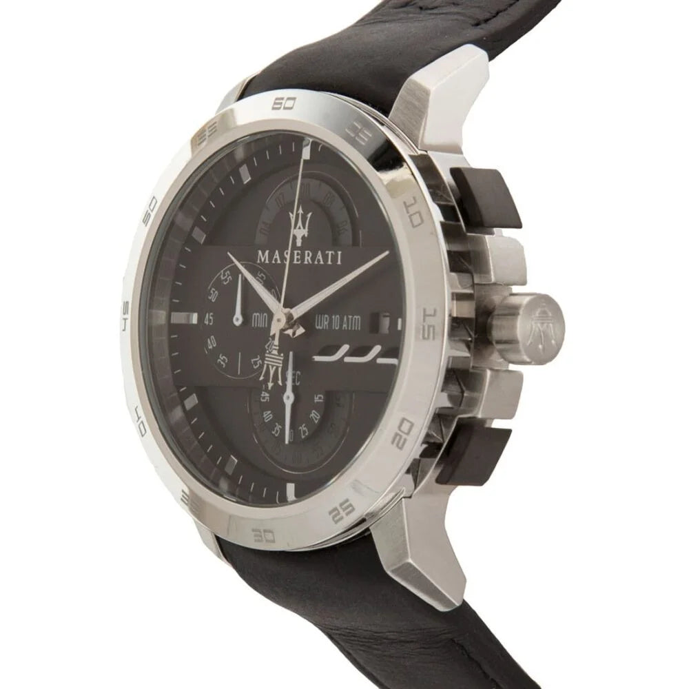 Maserati Black Dial 45 mm Leather Strap Men's Watch R8871619004