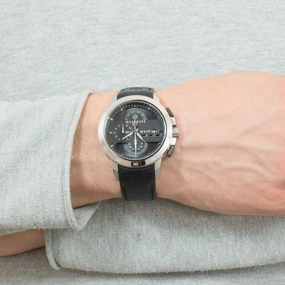 Maserati Black Dial 45 mm Leather Strap Men's Watch R8871619004