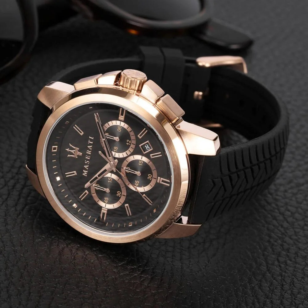 Maserati Black Dial 44 mm Rubber Strap Men's Watch R8871621012