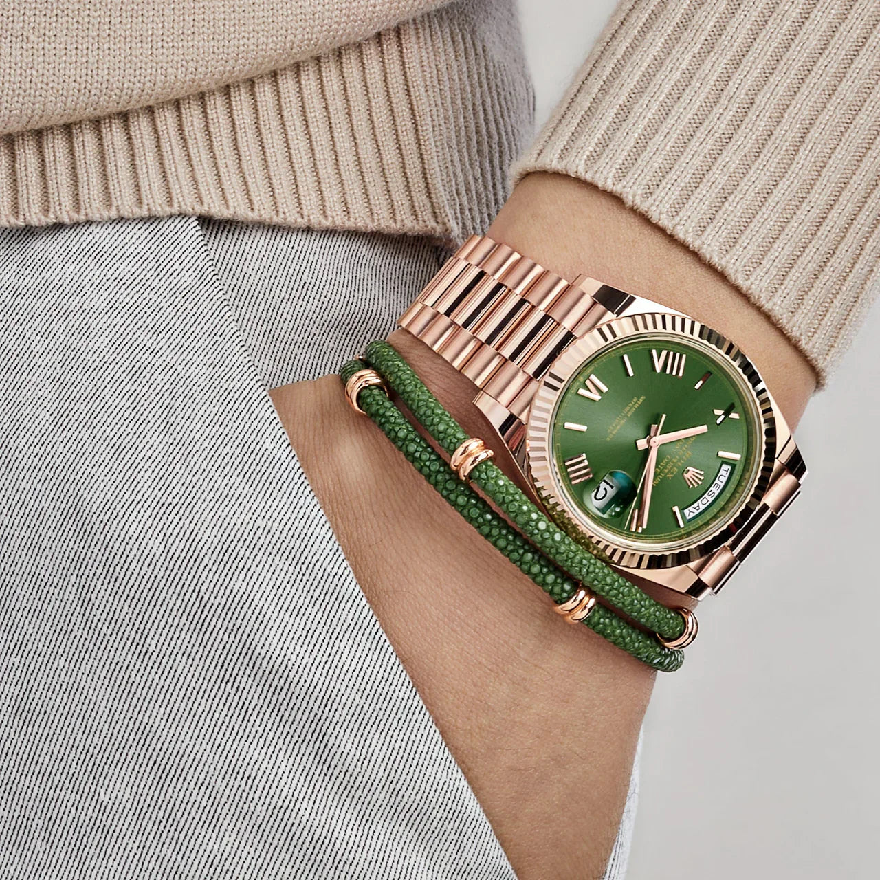 Rolex Day-Date Green Dial 41 mm Metal Bracelet Men's Watch (Ref. 038)