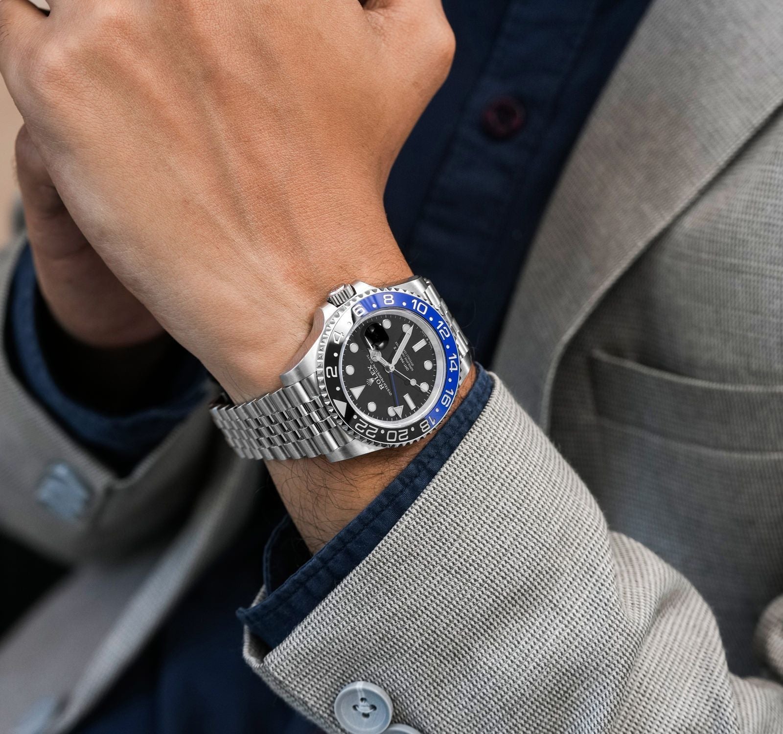 Rolex GMT-Master II Black Dial Metal Bracelet Men's Watch (Ref. 092)
