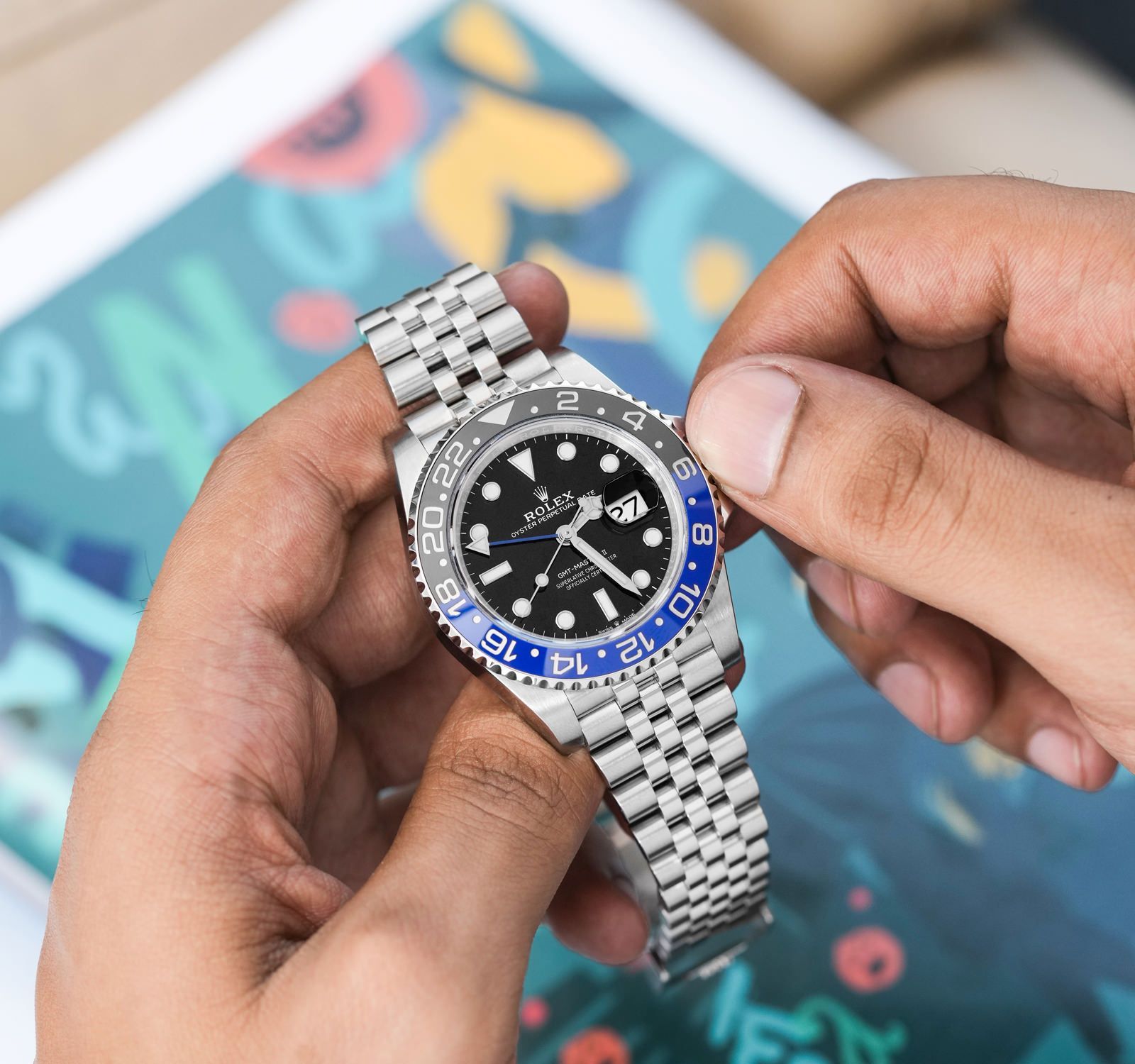 Rolex GMT-Master II Black Dial Metal Bracelet Men's Watch (Ref. 092)