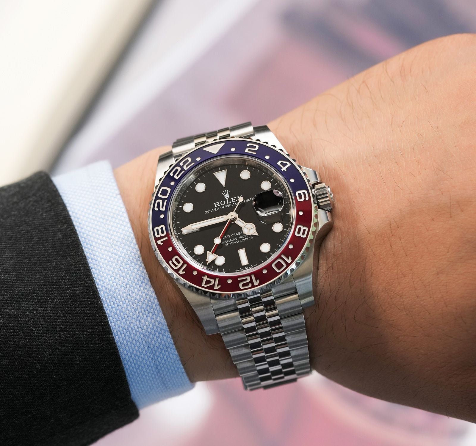 Rolex GMT-Master II Black Dial Metal Bracelet Men's Watch (Ref. 021)