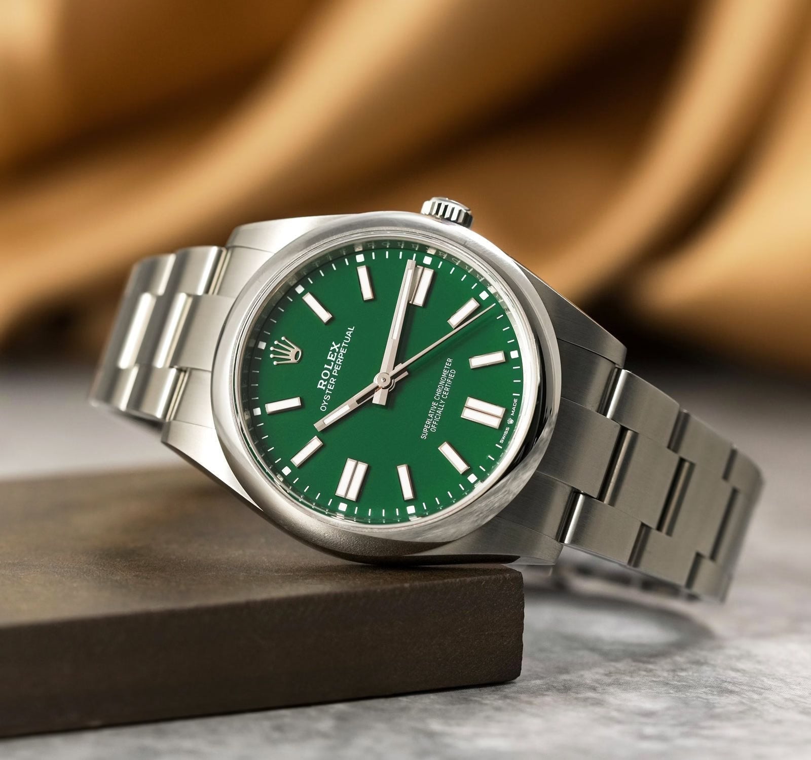 Rolex Perpetual Green Dial 41 mm Metal Bracelet Men's Watch