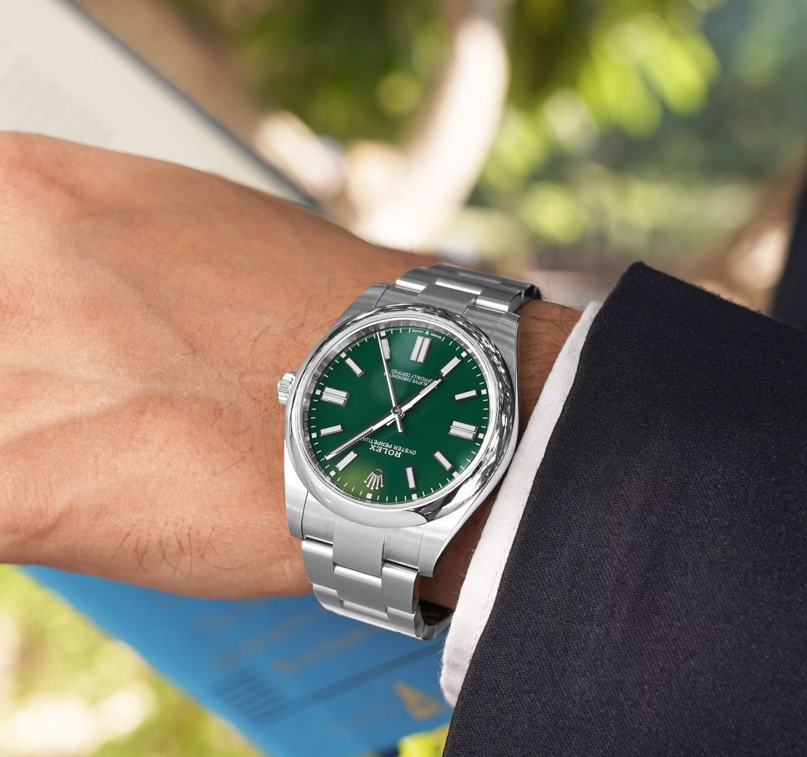 Rolex Perpetual Green Dial 41 mm Metal Bracelet Men's Watch