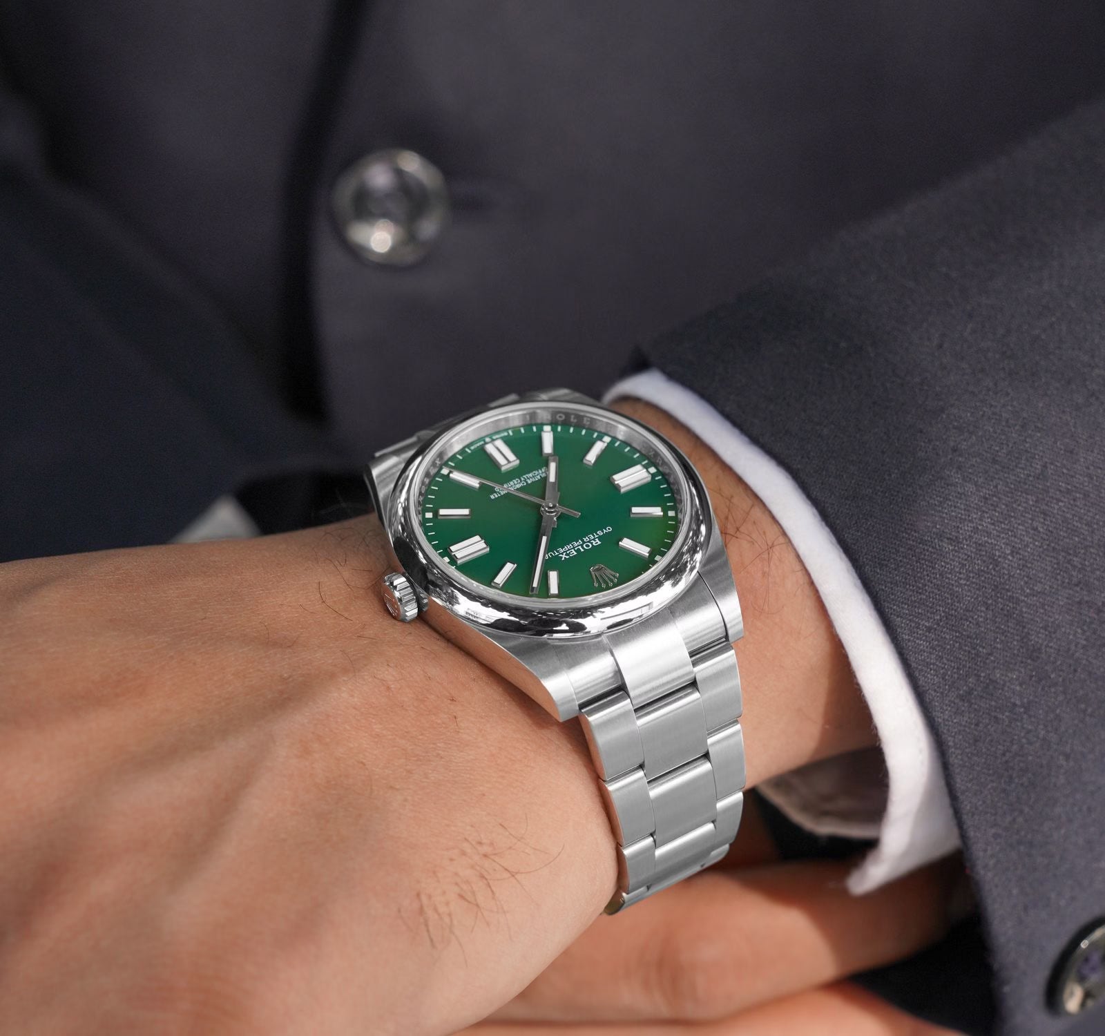 Rolex Perpetual Green Dial 41 mm Metal Bracelet Men's Watch