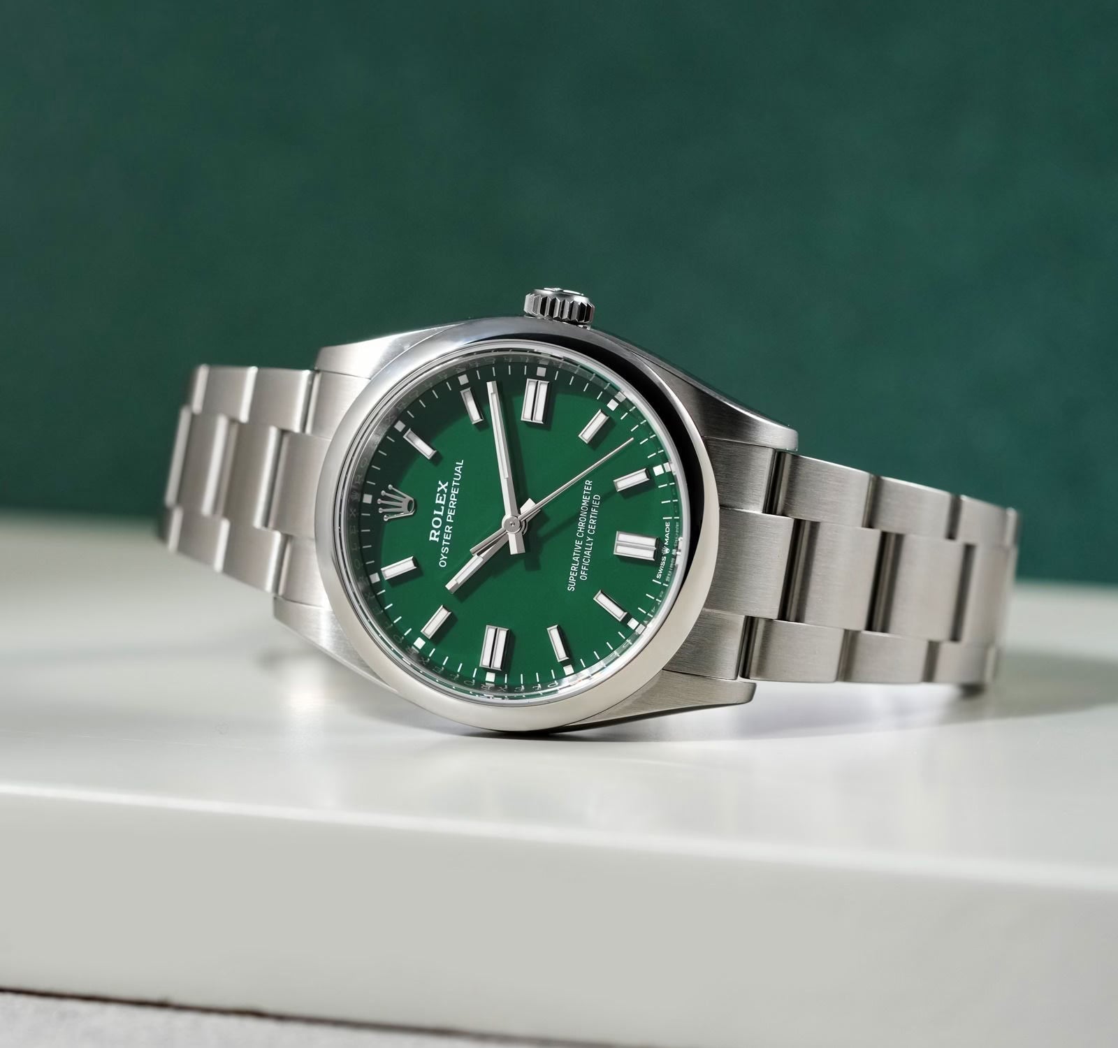 Rolex Perpetual Green Dial 41 mm Metal Bracelet Men's Watch