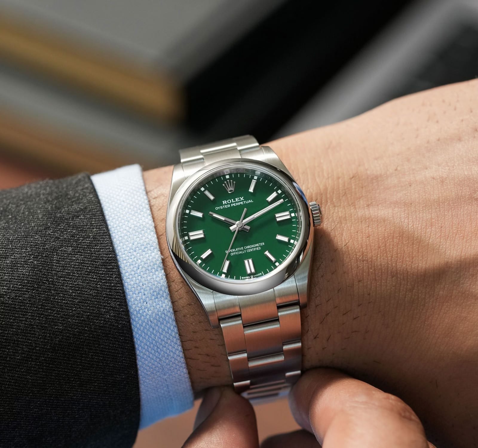 Rolex Perpetual Green Dial 41 mm Metal Bracelet Men's Watch