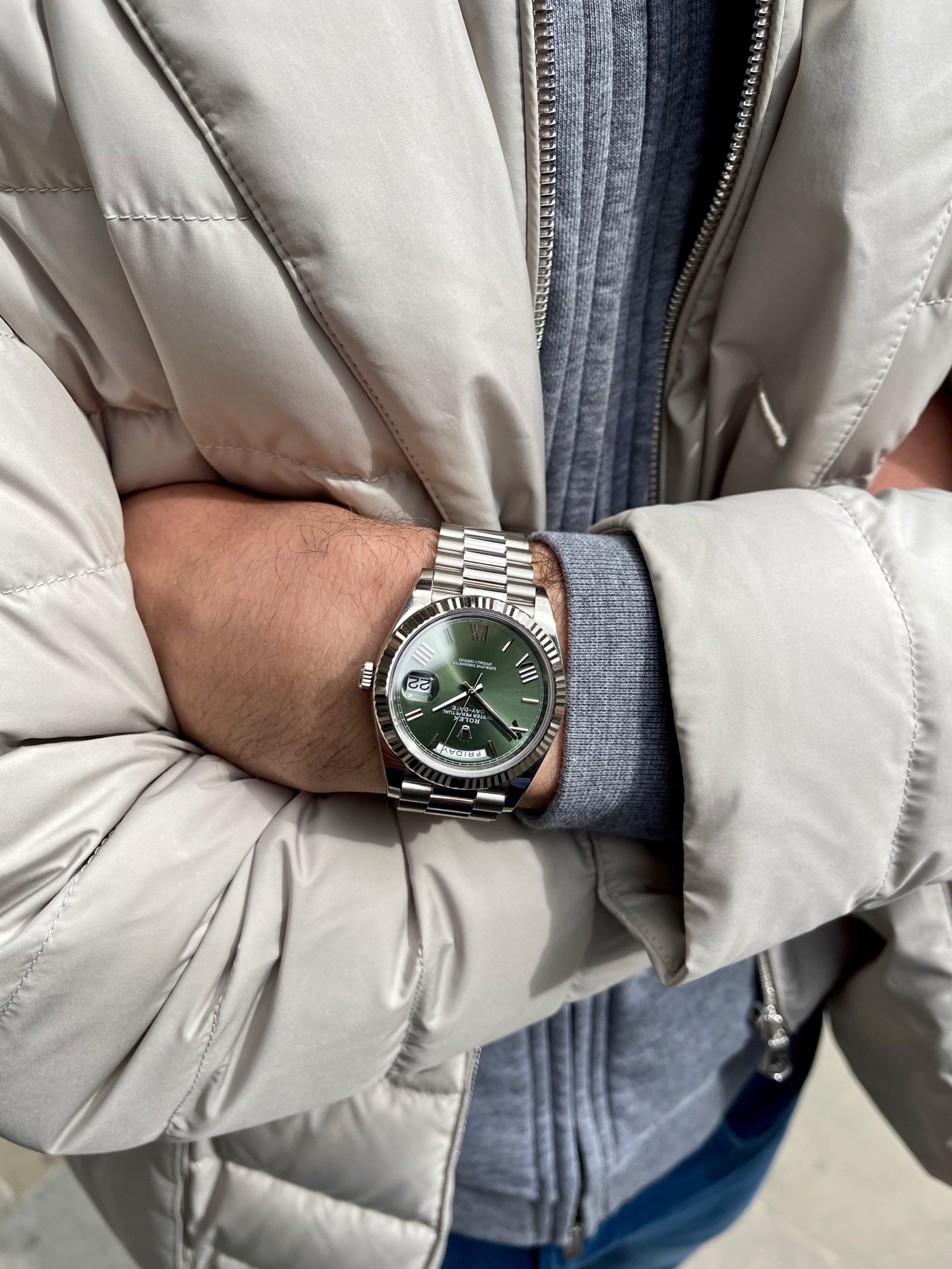 Rolex Day-Date Green Dial 41 mm Metal Bracelet Men's Watch (Ref. 120)