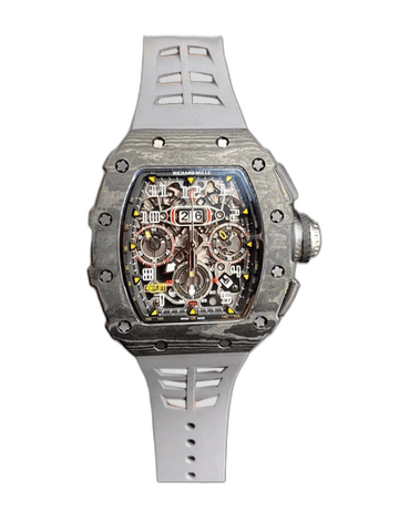 Swiss Richard Mille RM 11 Replica – 49mm Carbon Case, Skeleton Dial, Grey Rubber Strap