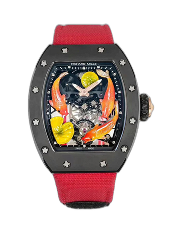 Richard Mille RM S10 Koi Tourbillon Watch Black Steel Skeleton Dial Sapphire 50M Super Clone Luxury Art Design