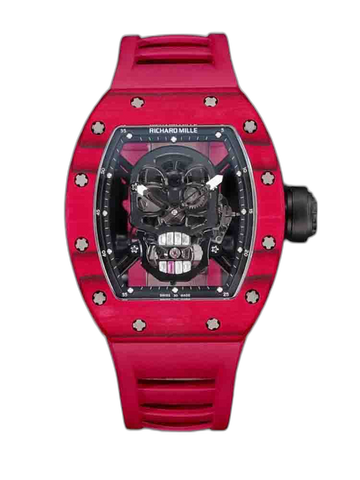 Best Richard Mille RM52-01 Replica - Red Rubber Strap, Skeleton Dial, Swiss Tourbillon, Carbon Fiber Case