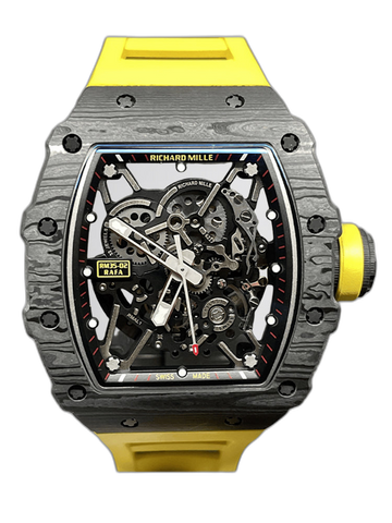 Swiss Replica Richard Mille RM 35-02 Watch For Men – Skeleton Dial, Yellow Rubber Strap, Luxury Sport Design